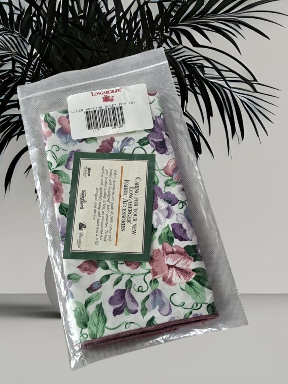 NEW 2 PK LONGABERGER FABRIC NAPKINS SWEET PEA 17" x 17"